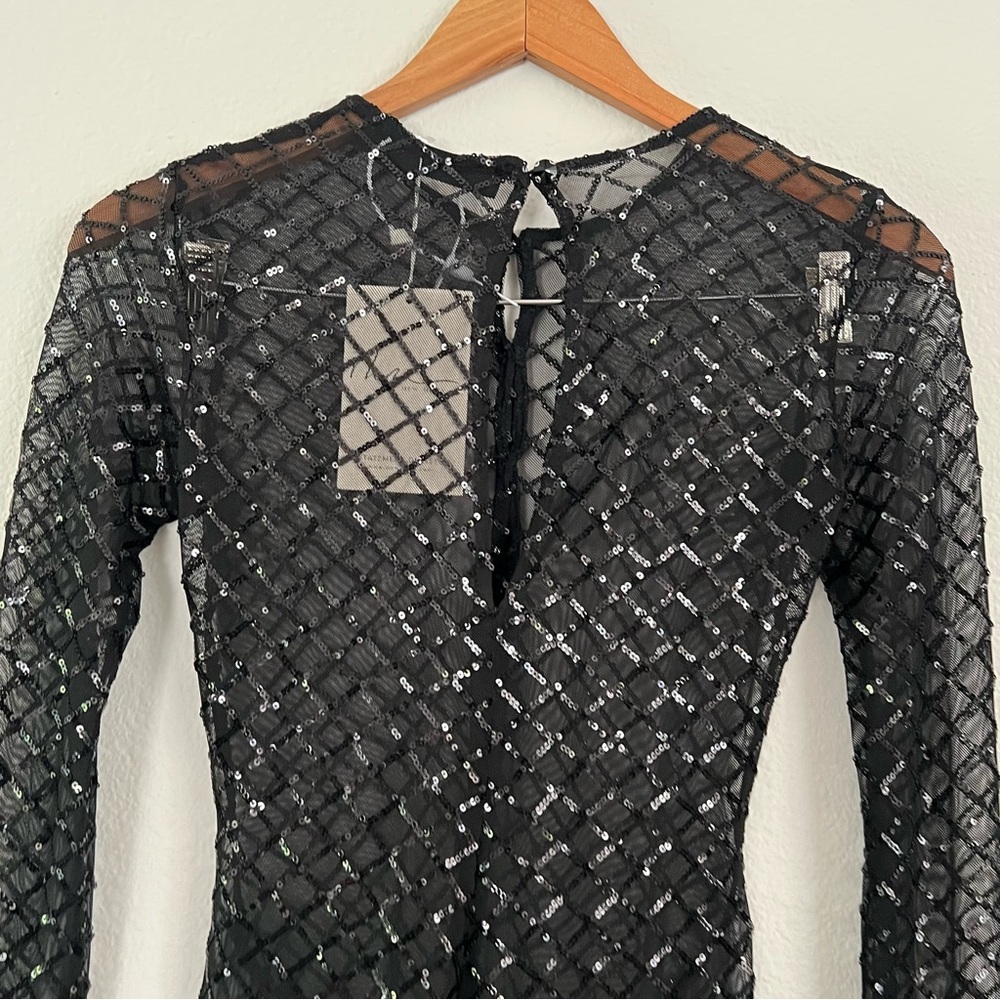 Mew Mews Statement Dress Black Sequins Sheer Jumpsuit With Gloves Size SMALL NWT - Picture 9 of 16